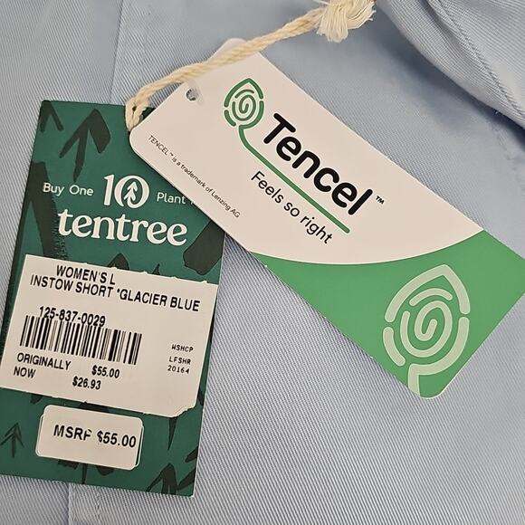 Tentree Womens 100% Tencel (Lyocell) 4 Pocket Glacier Blue Shorts Size L (NWT) - Picture 8 of 9
